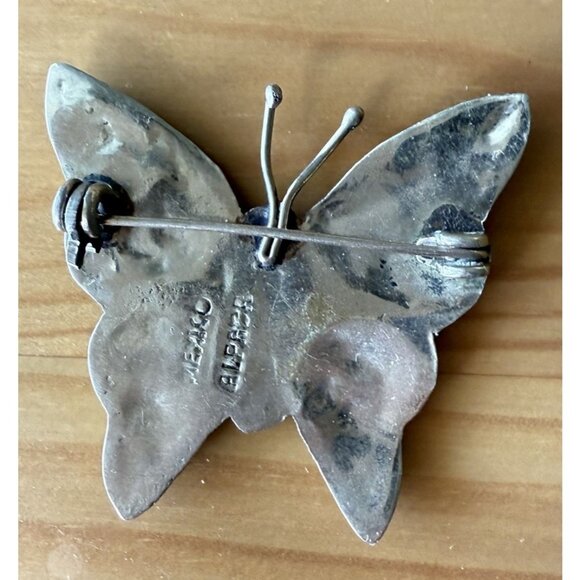 Silver Brooch Pin Butterfly Abalone Shell Alpaca Mexico Fairy Whimsical - Picture 3 of 4